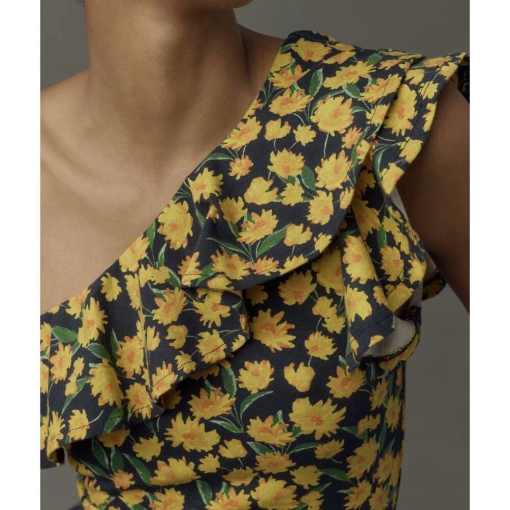 ANTHROPOLOGIE x MAEVE One-Shoulder Ruffled Top Yellow Floral Sz 1X NWT {3Z22} - Picture 5 of 6